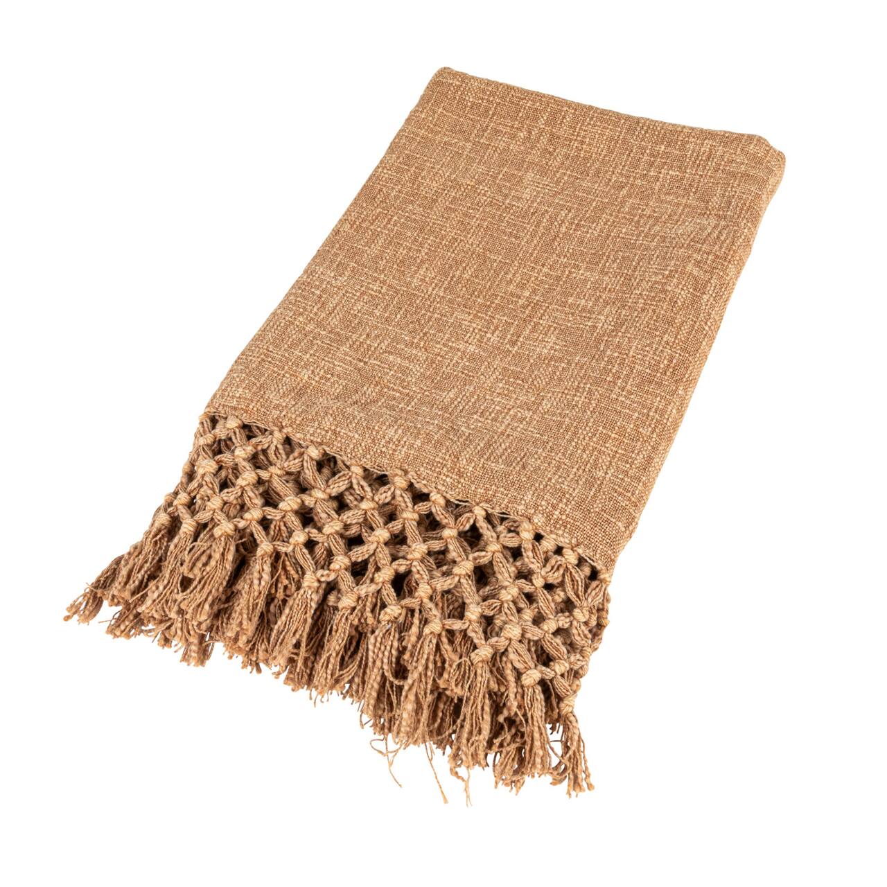 Hello Honey® 60" Bohemian Cotton Slub Throw with Crochet & Fringe